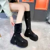 Stiefel glänzende Strass-Damen modern 2024 Koreanische Mode Frauen kniehohe Höhe erhöht dicke einzige schwarze lange Länge