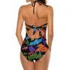 Swimwear Women's Onomatopeya Collage #1 (1 de 2) Sexy Black Mesh One Piece Swimsuit sin espalda Traje de baño de natación para mujeres