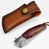 Draagbare damascus stalen pocket mes met lederen omhulsel voor vissen camping wandelman's outdoor vouwmes perfect cadeau