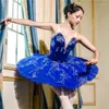 Bühnenbekleidung professionelle Hochwertigkeitsgröße Leistung Erwachsener Frauen Mädchen Blau Samt Ballett Tutu Wettbewerb
