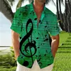 Camisas casuales para hombres 2024 Fashion Social Social Short -Lapel Lapel Botón Camisa Música Impresión de la ropa de la playa hawaiiana Top verano