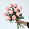 Dekorativa blommor 1st rosor konstgjorda siden bränd kant rose blommor gren röd realistisk falsk för bröllop heminredning