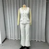 Pantaloni da donna Lady Lady White Tweed Sleeveless Set Summer Square Collar Simpare a doppio petto Cantaloni dritti Cantaloni dritti