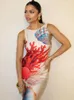 Casual jurken vintage lang voor vrouwen witte club outfits koralen print Vestidos de mujer mouwloze avond high streetwear