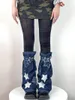 Women Socks Reddachic Glitter Star Denim Patchwork Vintage Knee Long Washed Blue Jeans Boots Cover Y2K Streetwearr