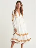 Casual jurken Khalee Yose Boho Floral Embroidery Dresser Cotton White Long Lseeve roeping Hippie Vintage Sexy Chic Beach Ladies Tiered