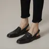 Casual Shoes Woman Mules äkta läderkohud W Summer Ladies Muller Round Toe Spring Sandals med spänne Komfort Simple Flats