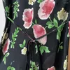 Casual jurken vakantiestijl sexy diepe v-neck bloemen print zwarte slanke jurk mouwloze retro elegante vrouwelijke chiffon vest lang