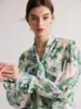 Blouses pour femmes Birdtree printemps / été 2024 chemise française transparente imprimée 40% de soie de mûrier 60% Viscose