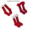 Dames sokken kerstjaar katoen rode knie hoog met faux bont veer trim Holiday Festival Party Tube Kousen