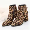 Buty Ochanmeb Leopard Women Chunky High Heeled Metal Blustrle But Fashion Damie Daily Office Footwear Autumn Winter 32-43