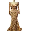 2024 ASO EBI Gold Mermaid Ad vestito perle in pizzo Lussuoso Partito Formale Lussuoso Secondo ricevimento Cuccioli di fidanzamento di 50 ° compleanno Abiti abiti da abiti da Soiree ZJ325