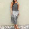 Casual Dresses Cotton And Linen Sleeveelss Party Dress Summer O-neck Loose Beach Long Women Fashion Gradual Print Split Maxi