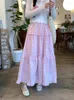 Skirts Kimotimo Sweet Pink Floral Skirt Women 2024 Spring Summer Elastic Waist Spliced Ruffled A-line Long Korean Fashion Casual