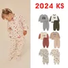 24 Spring KS Kids Boys Girls Clothes Cartoon Print Cherry Sweatshirt Pants Outfit Set Pullover Cotton Childrens Clothing 240430
