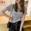 Frauenpolos Ice Seide Kurzarm T-Shirt koreanische Mode Farbe Blockierende Design Lose Holzohrkante gestrickte Tops