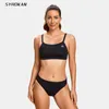 Women's Swimwear SYROKAN Women Bikinis Sets Athletic Training Workout Sport Two Piece Bathing Suits Low Waist Black Swimming Swimsuits