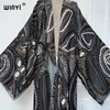 Kimono Beach Wear Women 2024 Deksel Cover Up Cardigan Stamping Retro Print Coat Abayas Dubai Luxury Muslim