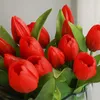 Dekorative Blumen künstliches Tulpe -Bündel mit 7 Tulpen gefälschten Blumenstrauß für Hochzeitszeremonie Dekor Hausgartendekoration