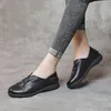 Chaussures décontractées Koznoy 3cm rétro et ethnique plissée Toe rond authentique Femmes en cuir doux Locs de liaisons peu profondes dames d'été