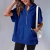 Damen Hoodies weich im Hoodie Stilvolle Sommer halb Reißverschluss mit kurzen Ärmeln Solid Color Pocket Casual Täglicher Kleidung für Frauen