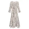 Robes de fête Femme Floral Print Ruffle High Taist Fée élégante Long Holiday Holiday Trendy V Neck Slim Beach Maxi Robe Vestido