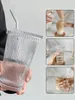 Wijnglazen 375 ml verticale gestreepte glazen beker met deksel stro drinkwater melkthee koffie drankje bierdop