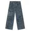 Jeans masculin Luzhen solide 2024 style multi-poche patchwork américain couleur hommes pantalon de jambe large pantalon cargo chic 9c4661