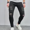 Herren Jeans Männer HipHop Stretch Löcher dünne Bleistift stilvolle, verzweifelte schwarze männliche schlanke Jeanshose für Hosen