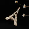 Broschen Hesiod Goldfarbe Eiffelturm Brosche Stifte Vintage Kristall Elegant Corsage Bouquet Schmuck Schmuck
