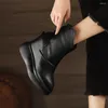 Stiefel 2024 Kuhleder -Plattform -Knöchel Damen Mode Keilschuhe für Frauen sexy runde Zehen High Heel Herbstpumpen Frau