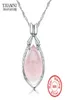 Yhamni Luxury Solid 925 Sterling Silver Pink Gem Crystal Pendant Halsband Natural Stone Water Drop Halsband för kvinnor DZ0569105058