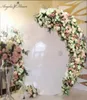 Flores decorativas grinaldas de champanhe personalizada Lua de forma Flor Arranjo de flor Rosa Linha artificial Decoração de arco de casamento parede W6052692