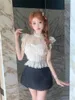 Blouses pour femmes Ezgaga Sweet Elegant Shirts Femmes Lace Up Ruffles Patchwork Sleeve Sexy Crop Tops Slim Summer Fashion Blouse décontractée