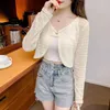 Damen Strick Sommer dünner Stil Schal Chinese Slim Fit Short Top Vielseitige hohle kleine Hemd Sonnencreme -Strickjacke -Mantel Frauen Tops