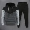 Herren-Trailsuiten 2 PCs/Set Hoodie Joggshose Set Farbanpassung Drawess Weich warmes Elastizier Taille Kapuze-Knöchel-Banded Sport Top-Hose