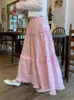 Skirts Kimotimo Sweet Pink Floral Skirt Women 2024 Spring Summer Elastic Waist Spliced Ruffled A-line Long Korean Fashion Casual