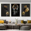 3 -stks Afrikaanse zwarte vrouwen met gouden sieraden Wall Art Posters Perfecte woonkamerafdrukken canvas voor thuisdecoraties 240425