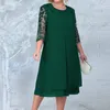 Abiti da festa ricamato in chiffon abbigliamento giuntura madre midi grande sizer sizer a rete rotonda in mesh patchwork sciolto vintage lungo