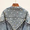 Mujer Spring Autumn Streetwear Denim Jacket Women Handstuded Pearls Punk Tassel Veste Femme Loose Short Jeans Coats 240423