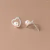 Boucles d'oreilles 925 Sterling Silver Pearl Love Heart For Women Girl Fashion Hollow Out Design Jewelry Party Gift Drop