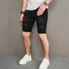 Jeans masculinos Homens de rua Hole angustiado short shorts de jeans de verão elegante macho sólido casual jean calças de cinco pontos