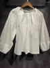 Damesblouses dames wit katoenen shirt kanten stiksel uit holle uit met één rijige dames elegante blouse tops voor 2024 lente zomer