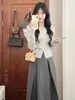 Work Dresses Korean Two Piece Set Fashion Female Thin Knitted Grey Cardigan Half Dress Student Premium Sweet Early Autumn Winter Top Skirts