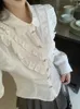 Vestidos de trabalho gkyocq coreano Mulher Mulheres de duas peças equipamentos de time spring turn colar colar manga longa camisa branca uma saia plissada de linha