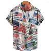 Herren lässige Shirts USA Flagge 3D -Druck für Männer Kleidung Lustige amerikanische Fahsion Architektur Streetwear Blusen Y2K Boy Lapel Bluse Tops