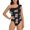 Dames badkleding Roaring Rex Black Mesh Swimsuit One Piece Backless Sexy Beach Wear Summer Bathing Suits T Tyrannosaurus