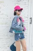 Femmes enrober Cartoon Sticker Broidered Sequin Court Denim Veste denim Bowknot Top 240426