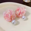 Boucles d'oreilles étalon tissu art fleur perle pour femmes vintage fleurs à la main