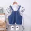 Kläder set sommar babykläder passar barn pojkar casual randig t-shirt shorts 2st/set småbarnsdräkt barn kläder spädbarnsspår